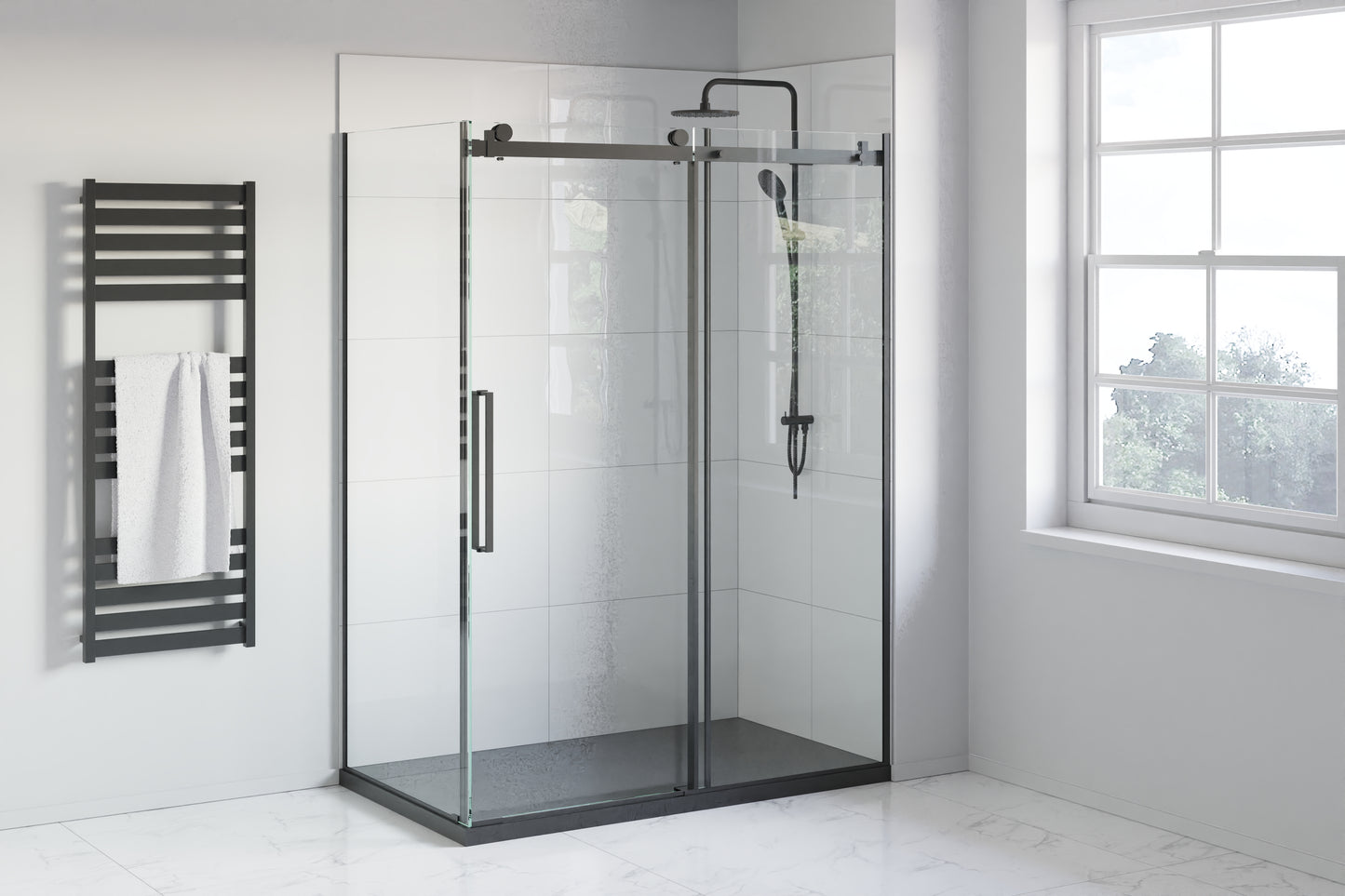 Corner Shower 48x36x84 Black - 8mm